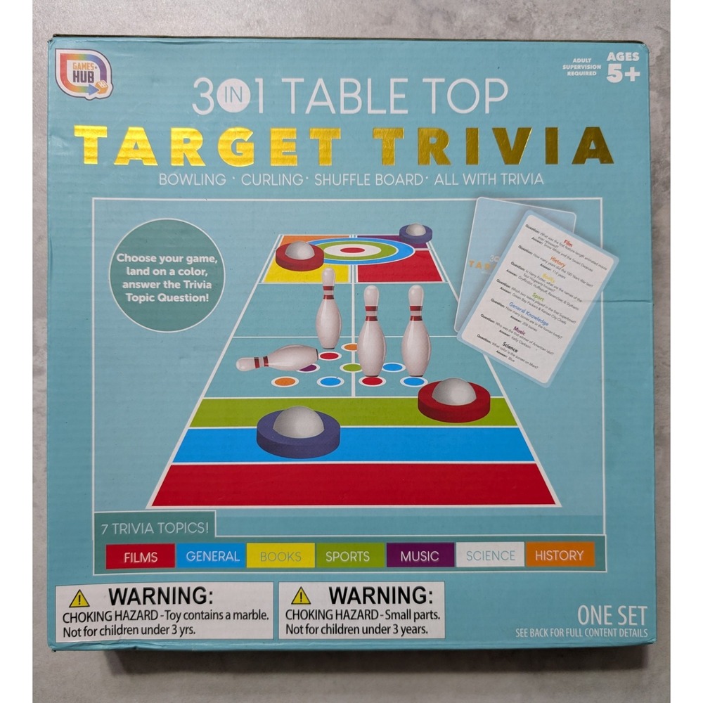 3 In 1 Table Top Target Trivia Board Game
